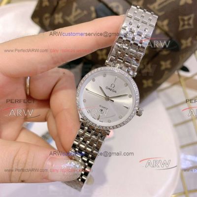 Perfect Replica Omega Deville Diamond Bezel Stainless Steel Band 30mm Women's Watch